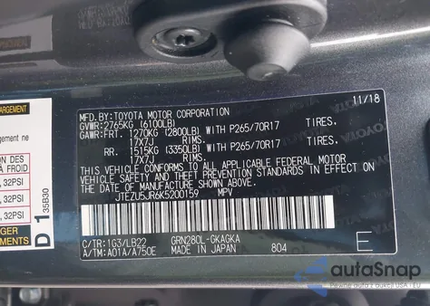 2019 Toyota 4Runner Sr5 Premium z USA, uszkodzony, nr VIN JTEZU5JR6K5200159